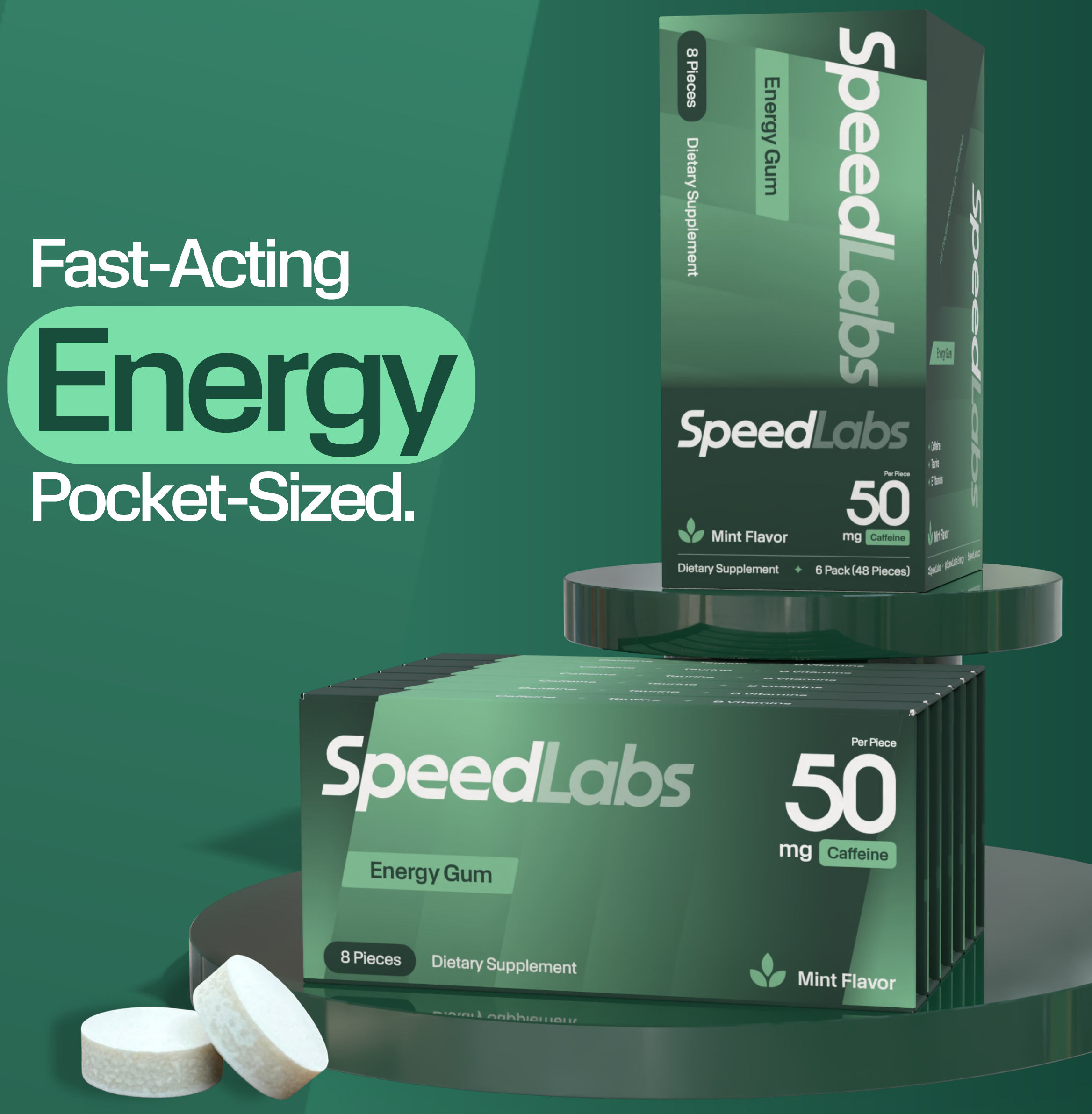 Mint Energy Gum • 6 Sleeves • 48 Pieces