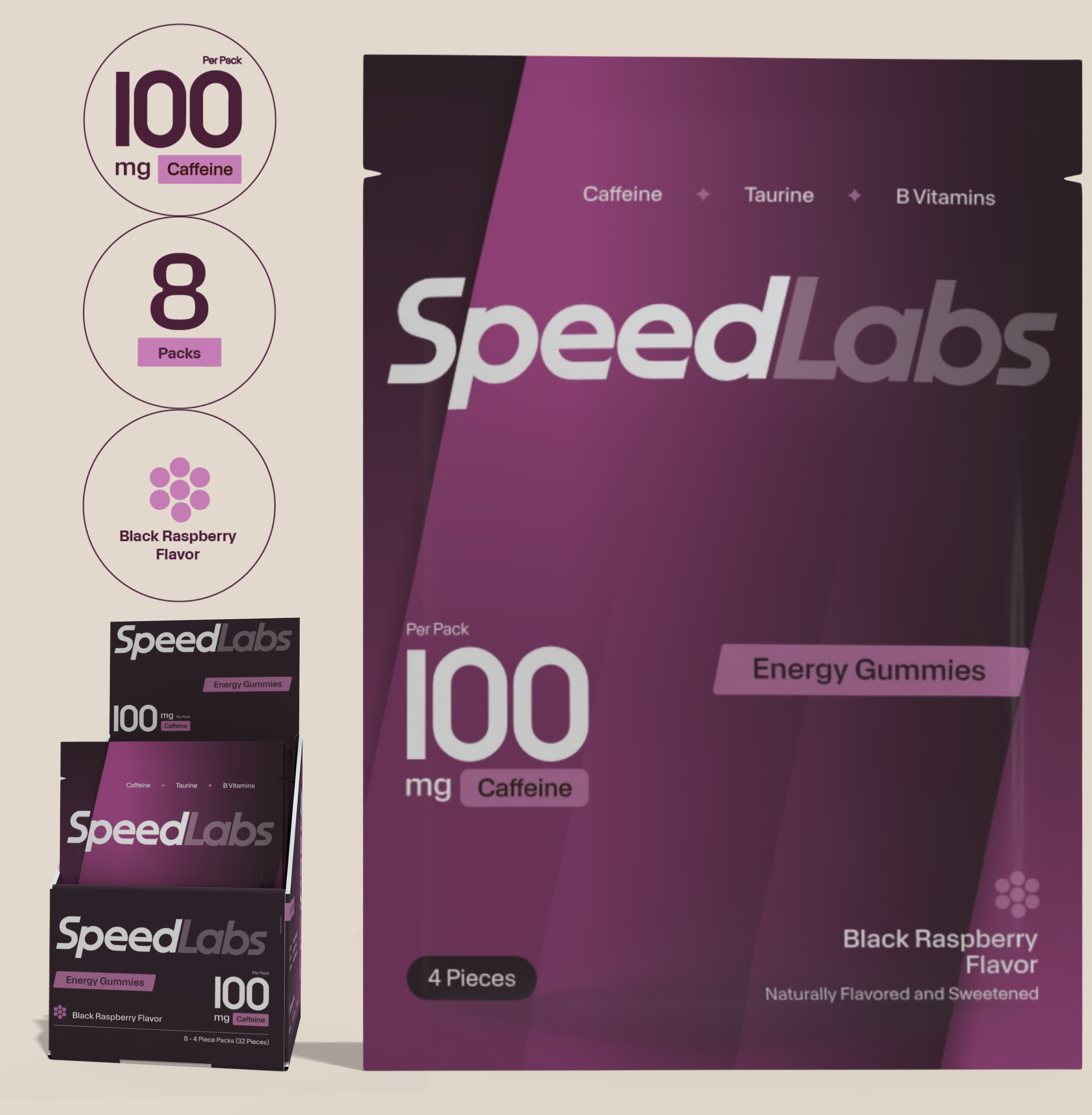 Black Raspberry Energy Gummies • 8 Packs • 32 Pieces