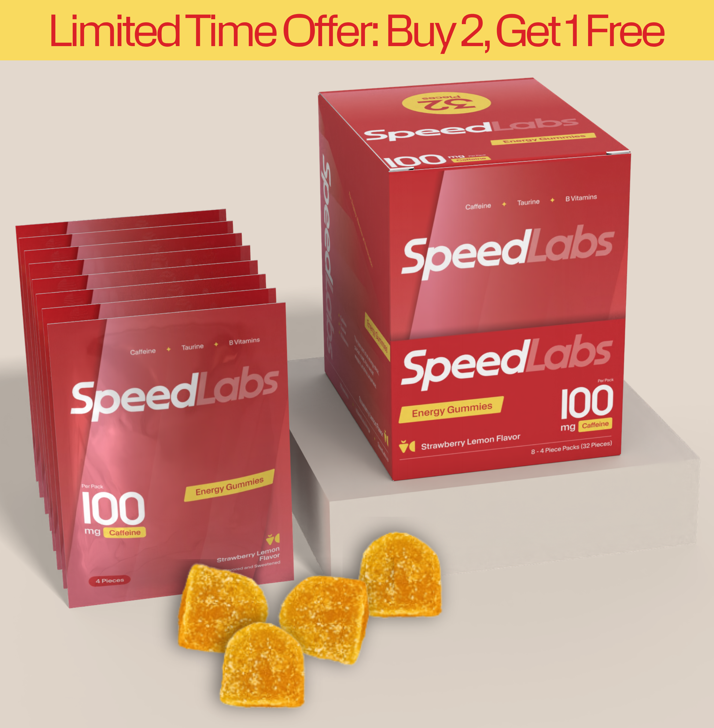 Strawberry Lemon Energy Gummies • 8 Packs • 32 Pieces