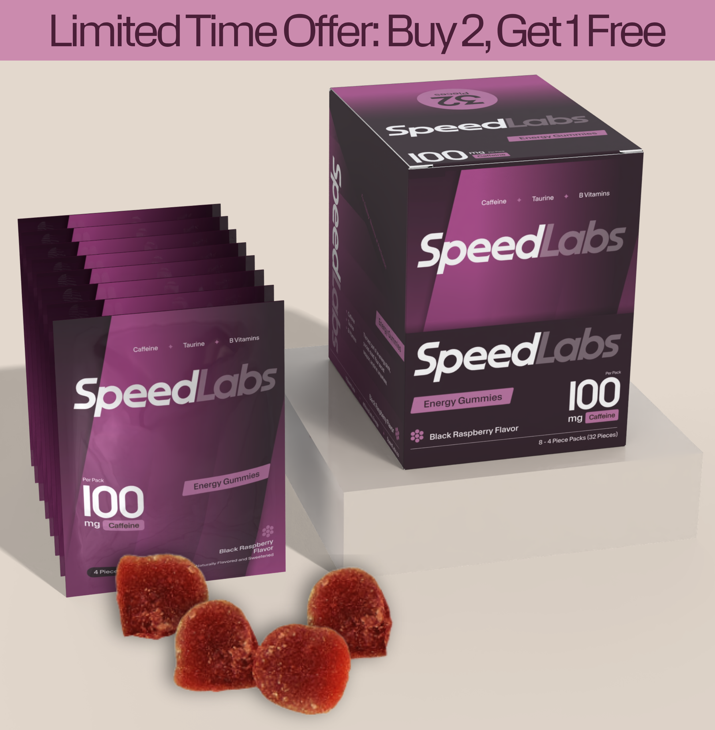 Black Raspberry Energy Gummies • 8 Packs • 32 Pieces