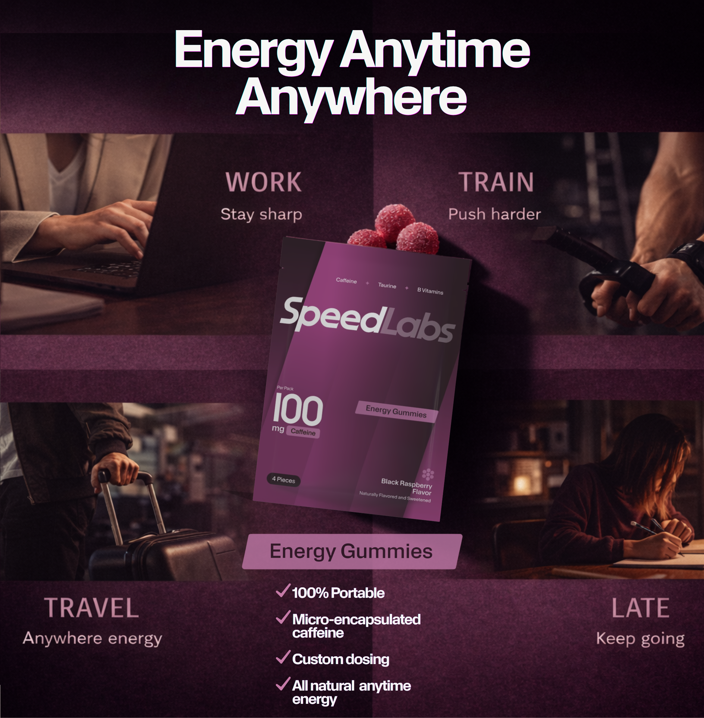 Black Raspberry Energy Gummies • 8 Packs • 32 Pieces