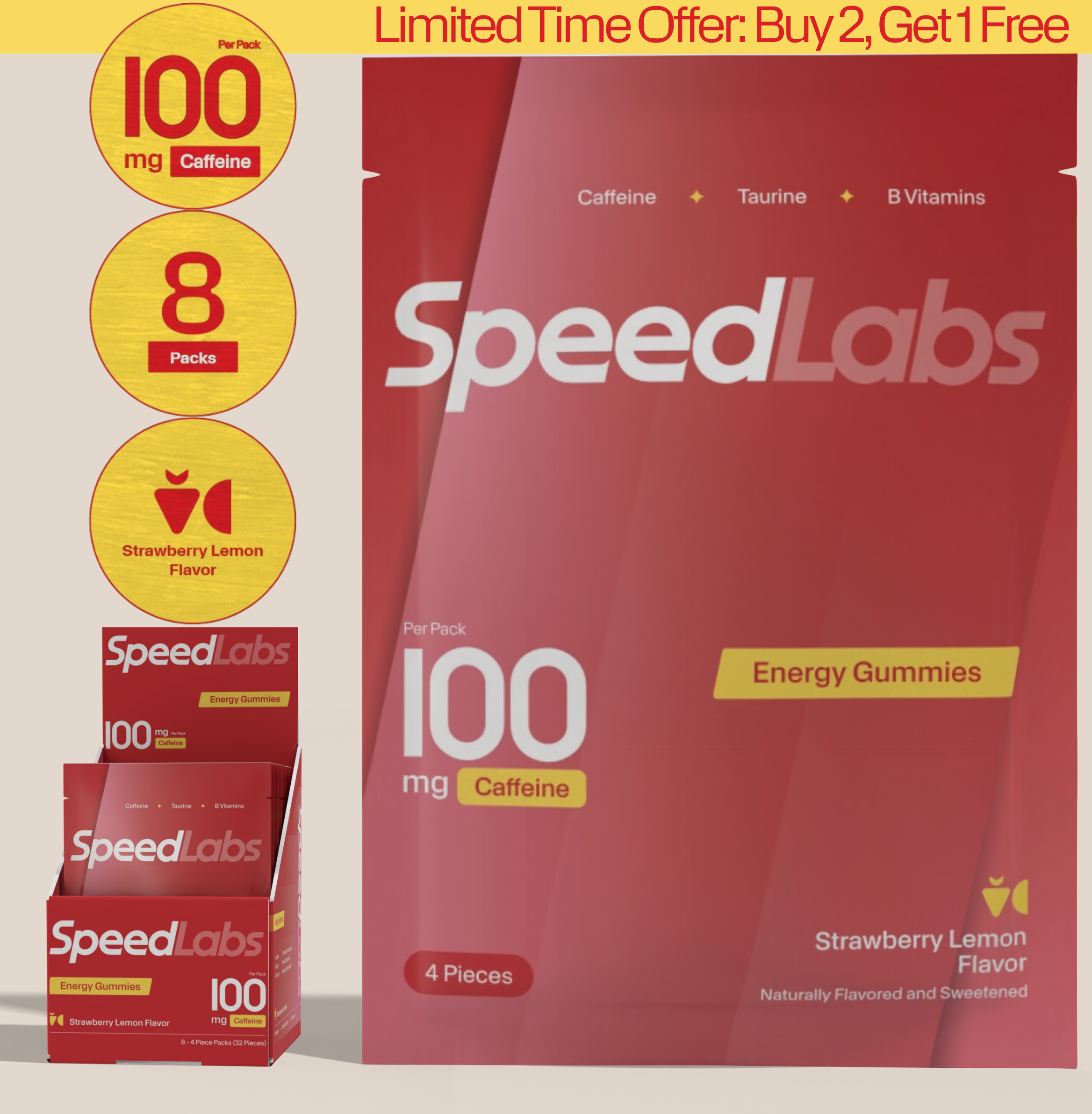 Strawberry Lemon Energy Gummies • 8 Packs • 32 Pieces